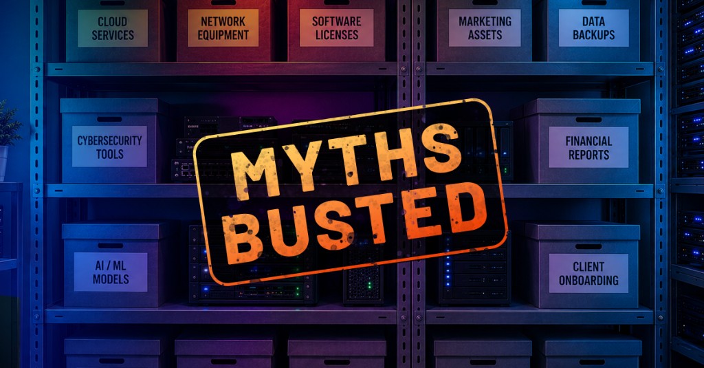 Labeled storage boxes with a Myths Busted stamp
