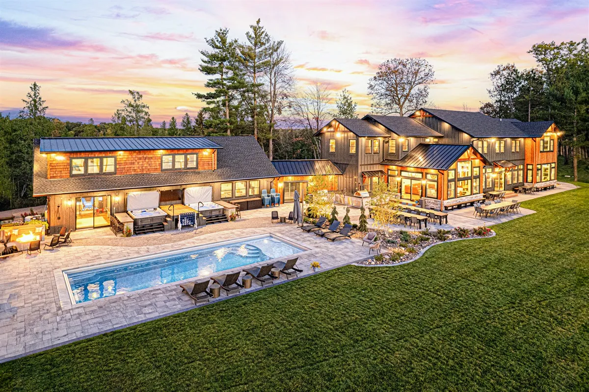 The Island lodge pool and hot tubs overlooking the lake
